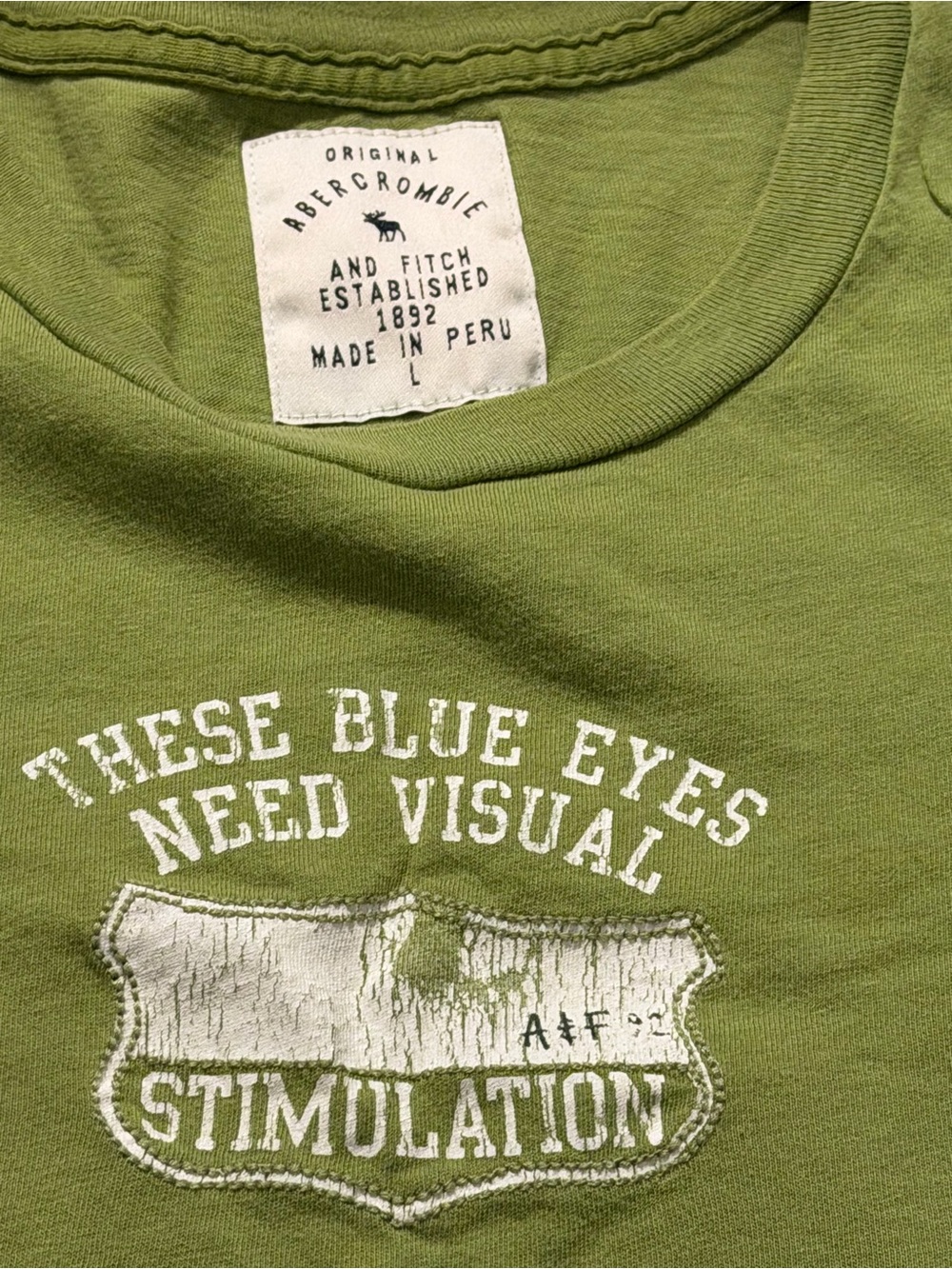 Abercrombie & Fitch Vintage Olive Green Graphic Tee with White Print